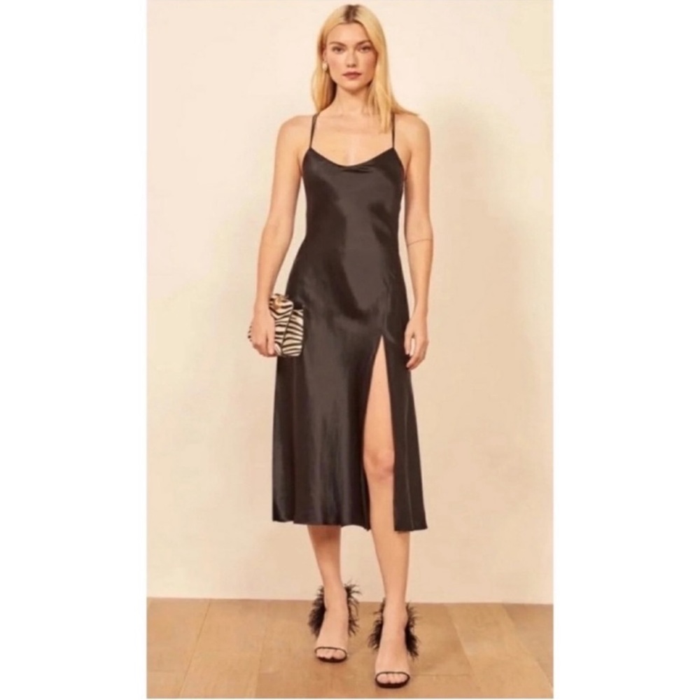 NWT Reformation Hamlet 100% Silk Midi Dress in Black